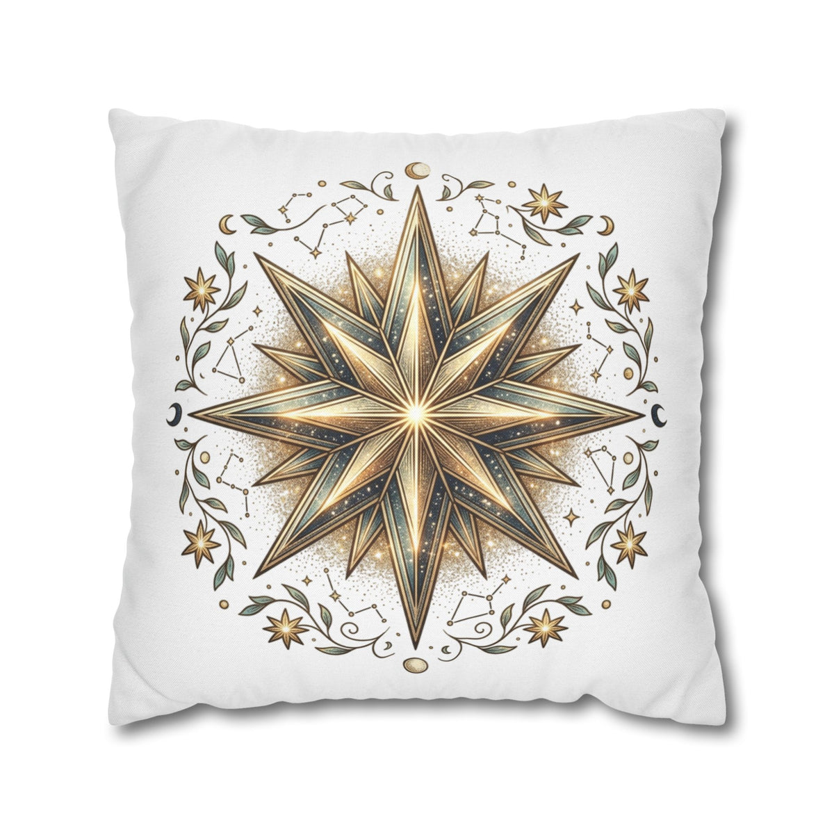 Gold Nautical Star Decorative Pillowcase — Coastal Boho Accent