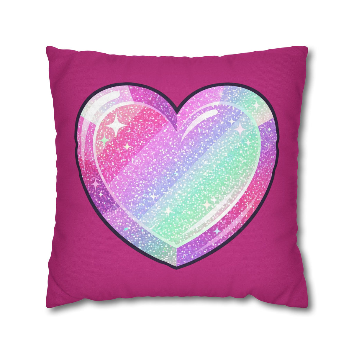 Pastel Glitter Heart Pillowcase Spun Polyester Square Pillowcase- Magenta