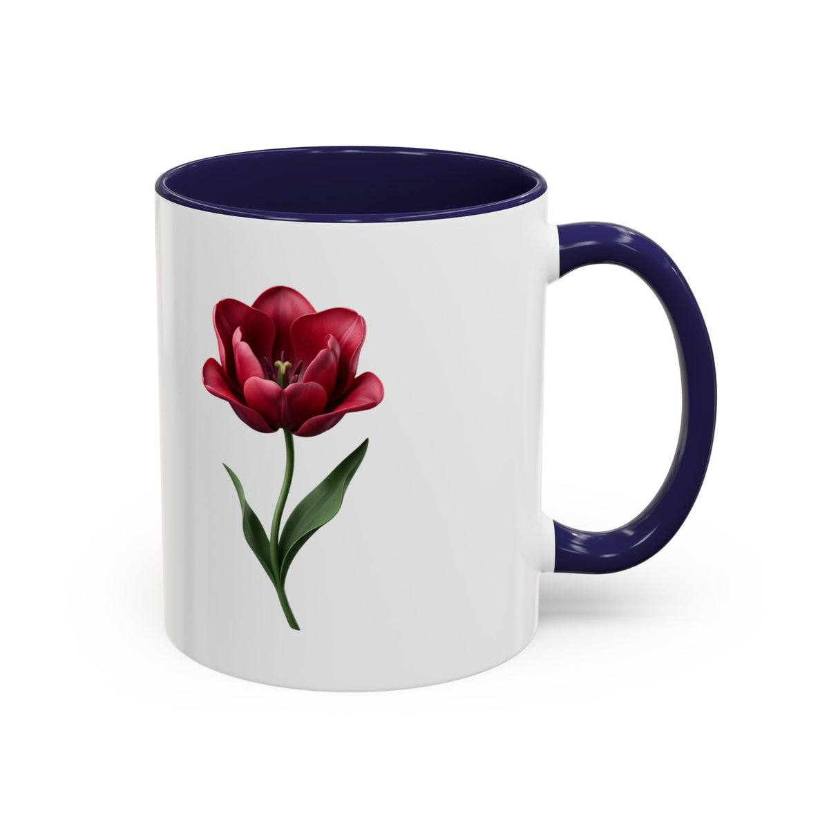 Red Tulip Accent Coffee Mug – Floral 11/15oz Ceramic Mug