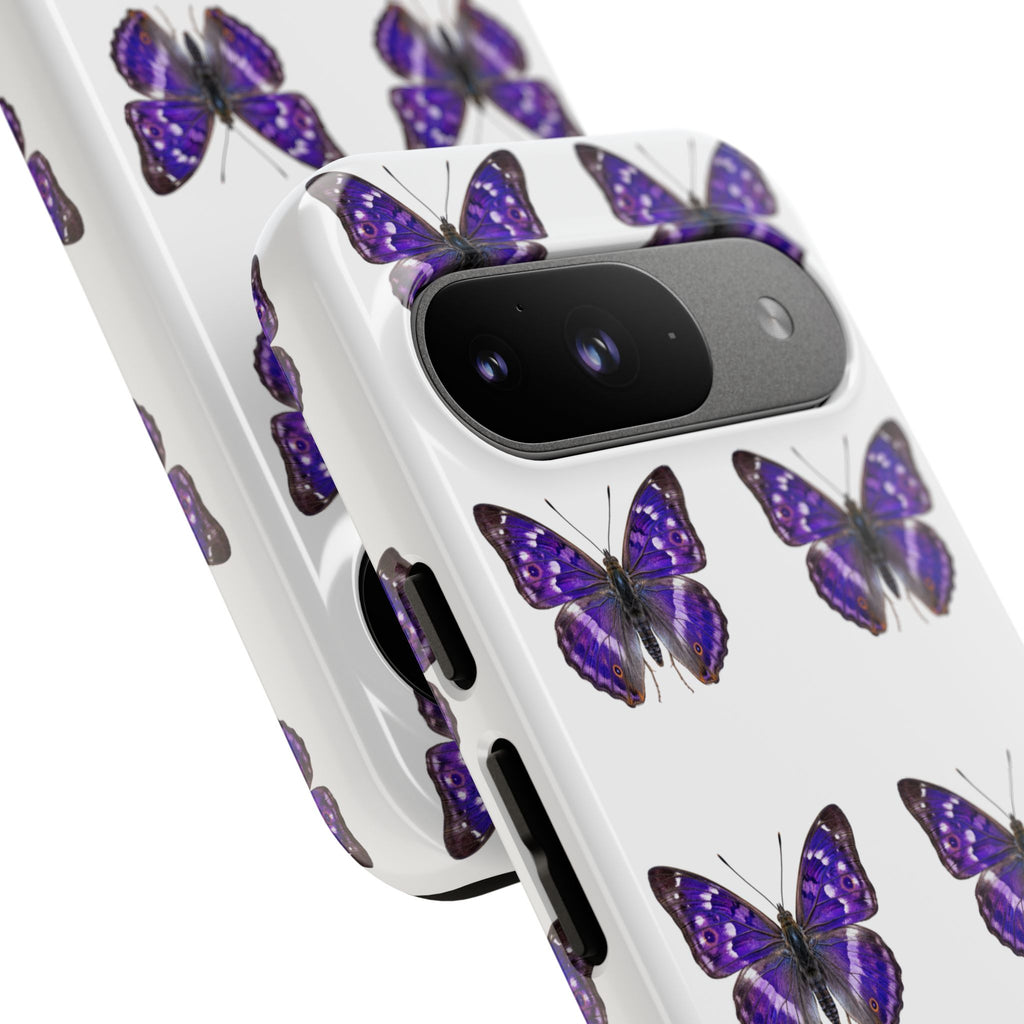 Purple Butterfly Tough Phone Case — Durable Protective iPhone Case with Repeating Butterfly Pattern