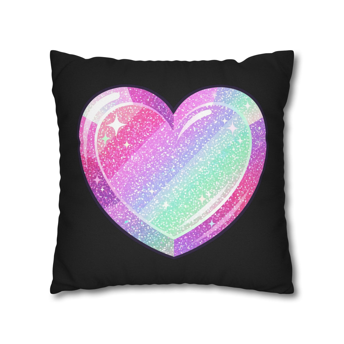 Pastel Glitter Heart Pillowcase Spun Polyester Square Pillowcase- Black