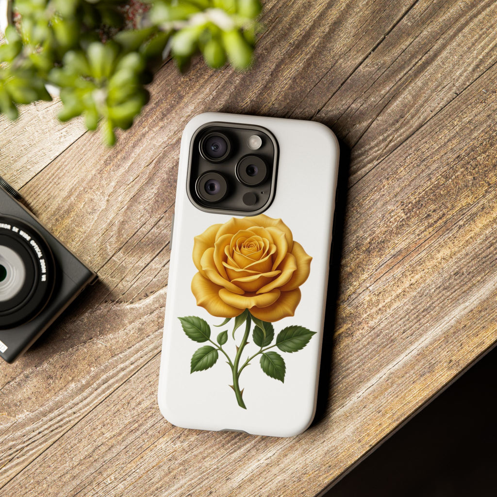 Yellow Rose Phone Case — Vintage Floral Tough Protective Cover