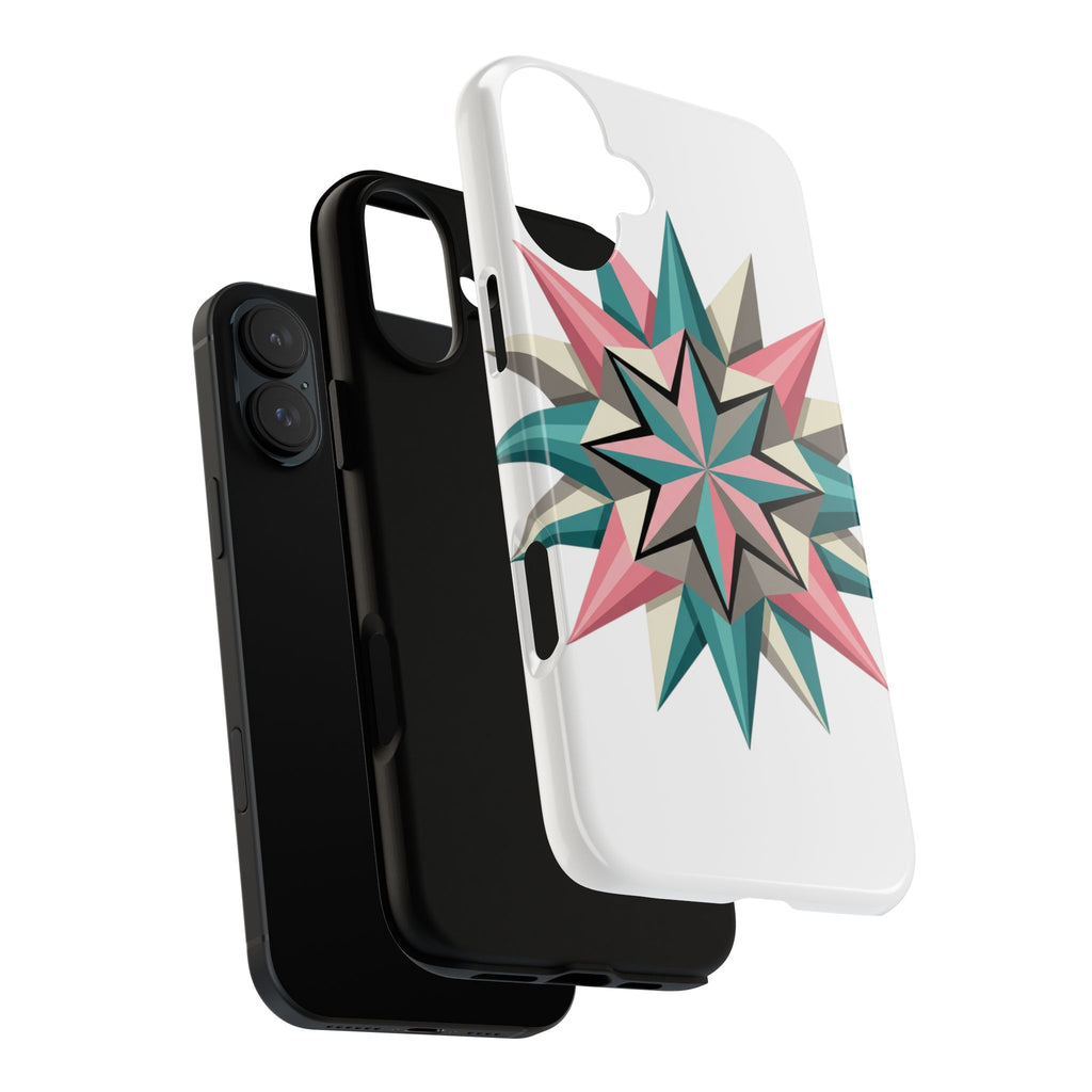 Geometric Star Tough Phone Case – Pink Teal Compass Design