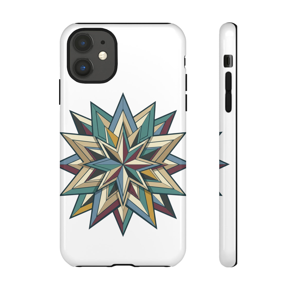 Geometric Star Phone Case — Teal & Earthtone Mandala Design