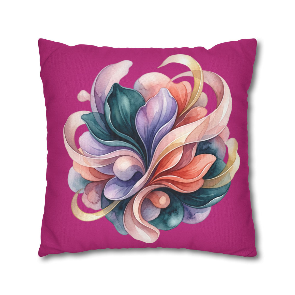 Floral Whirl Decorative Pillowcase — Pink Abstract Bloom Square Cushion Cover