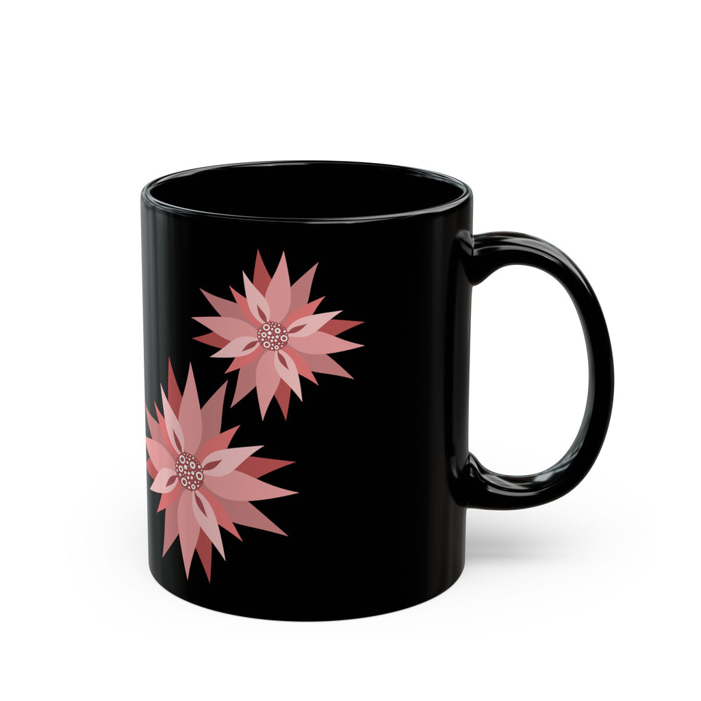 Pink Floral Pattern Black Coffee Mug — 11oz & 15oz