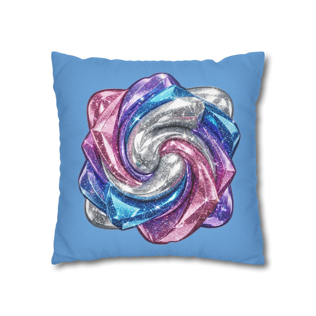 3D Glitter Design Light Blue Spun Polyester Square Pillowcase
