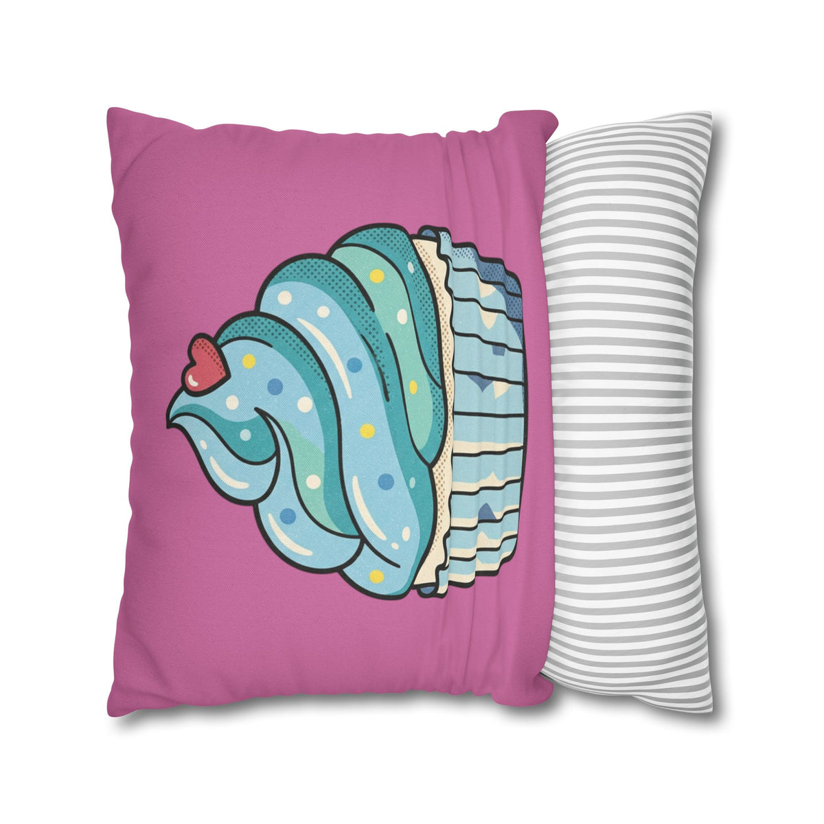 Cupcake Pillowcase — Cute Blue Frosting Decorative Throw Pillow- Light Pink