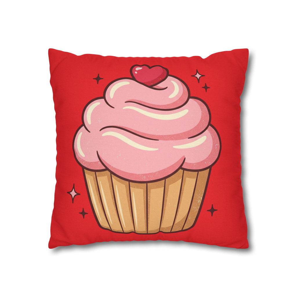 Pink Cupcake Spun Polyester Square Pillowcase- Red