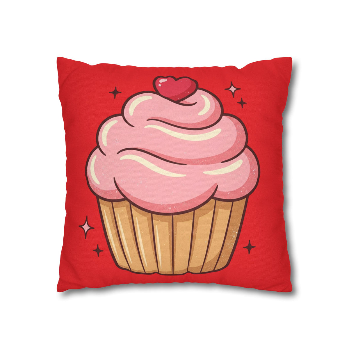 Pink Cupcake Spun Polyester Square Pillowcase- Red