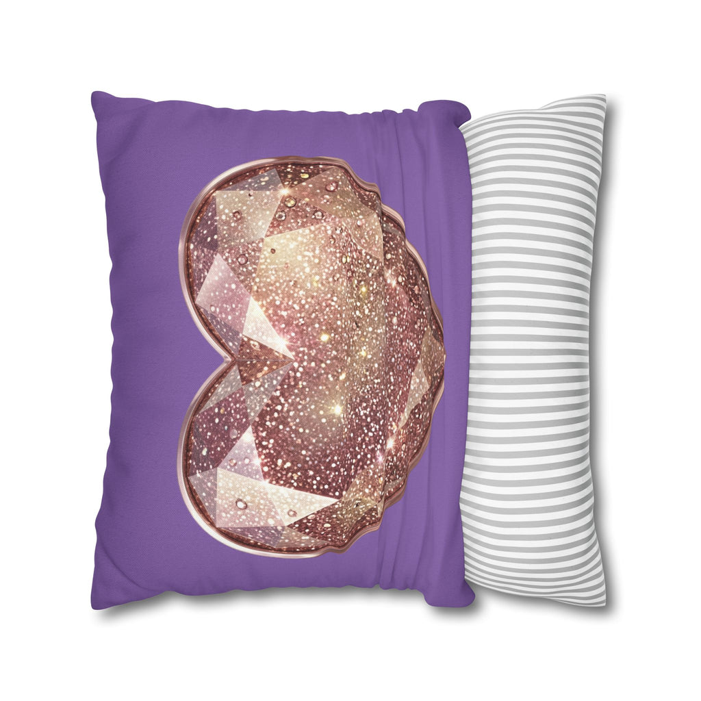 Glitter Gem Heart Pillowcase — Purple Decorative Throw Pillow Cover- Light Purple