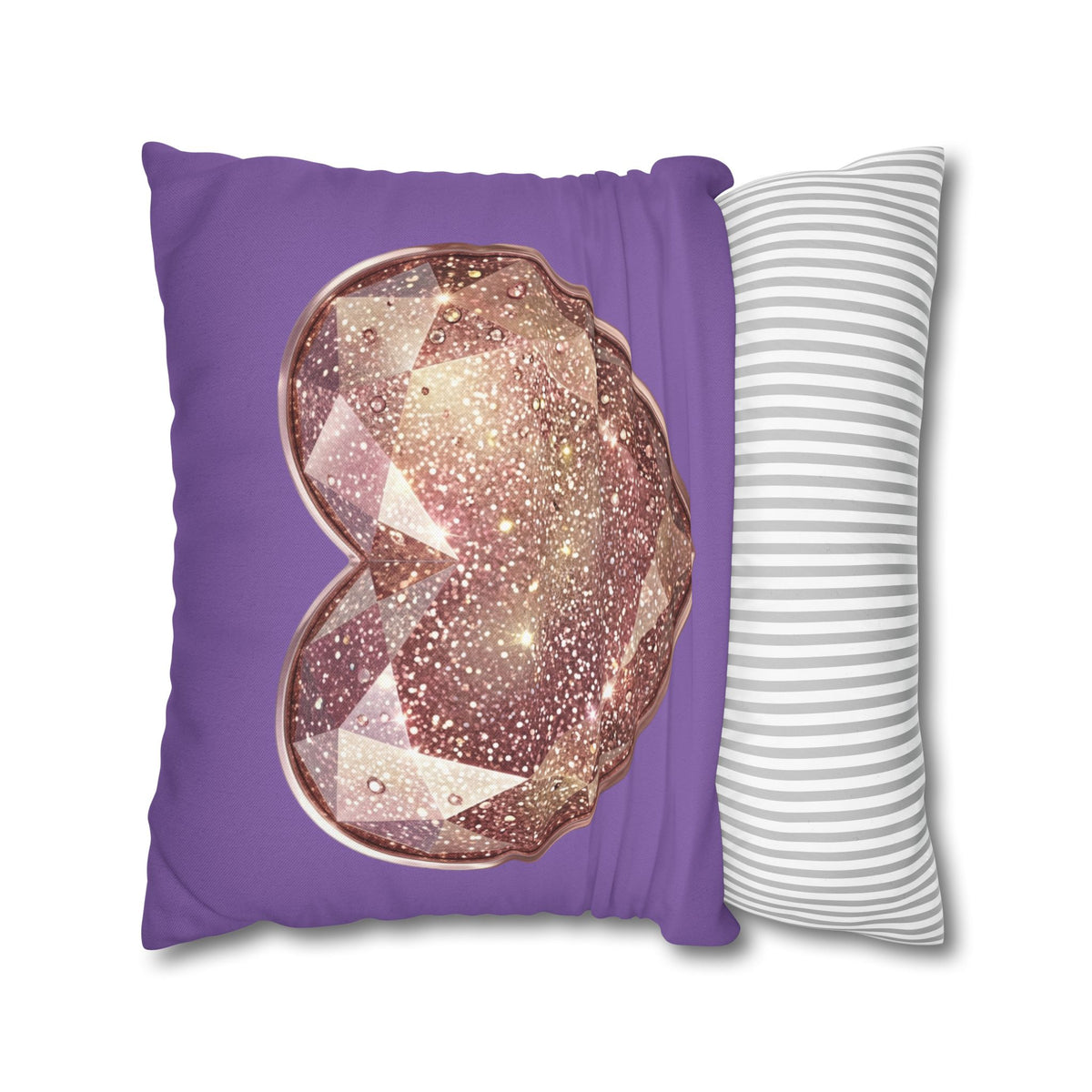 Glitter Gem Heart Pillowcase — Purple Decorative Throw Pillow Cover- Light Purple