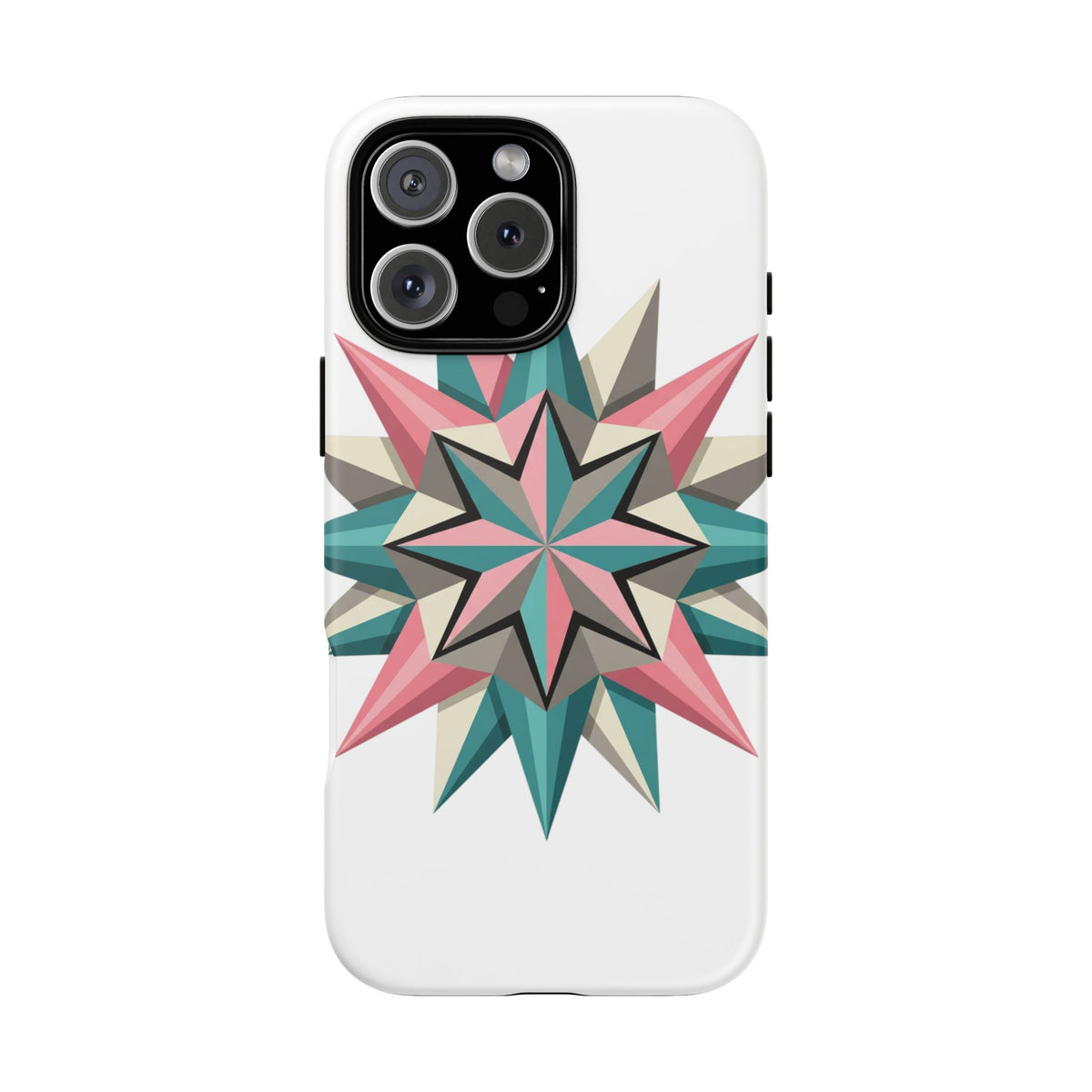 Geometric Star Tough Phone Case – Pink Teal Compass Design
