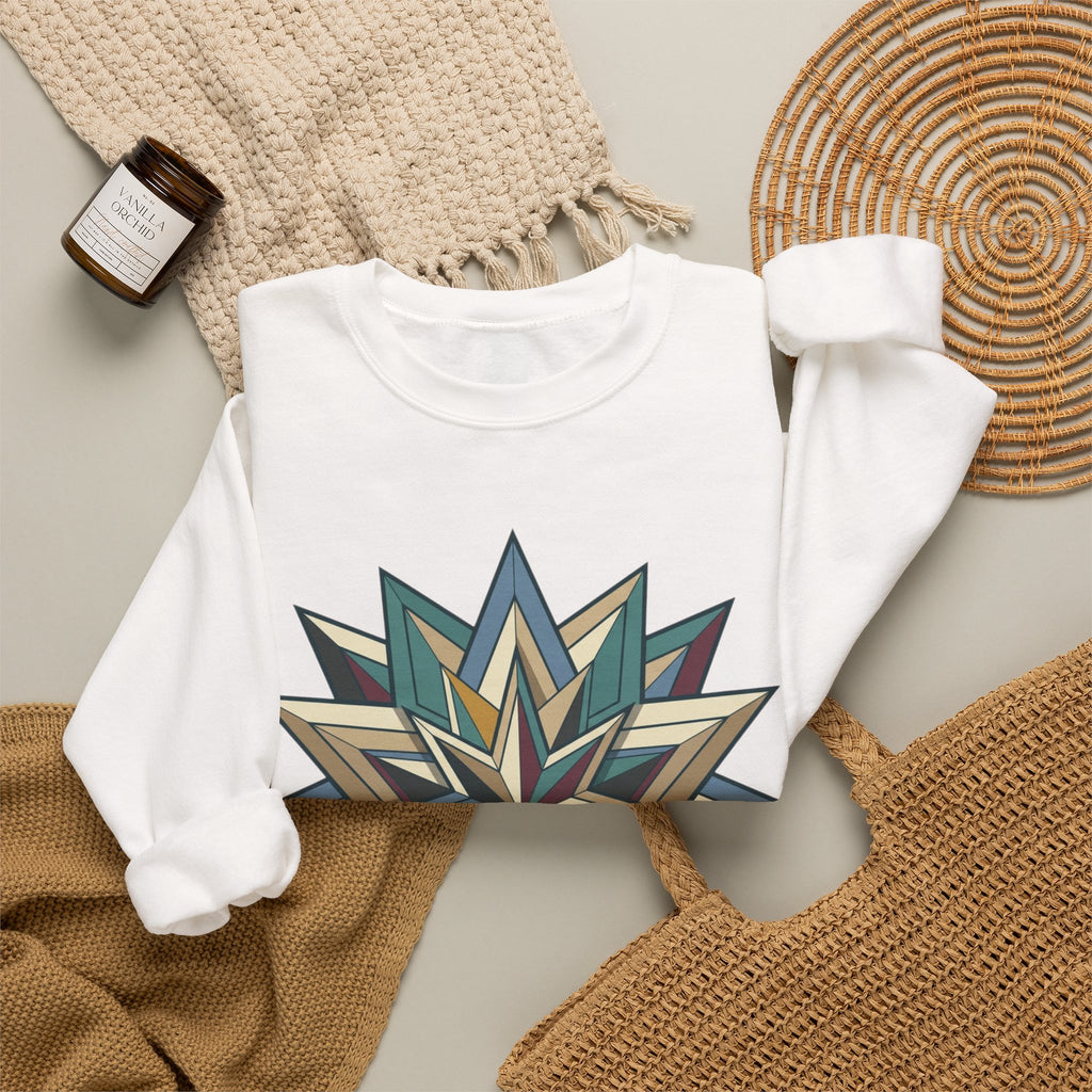 Crewneck Sweatshirt — Geometric Starburst Mandala Design