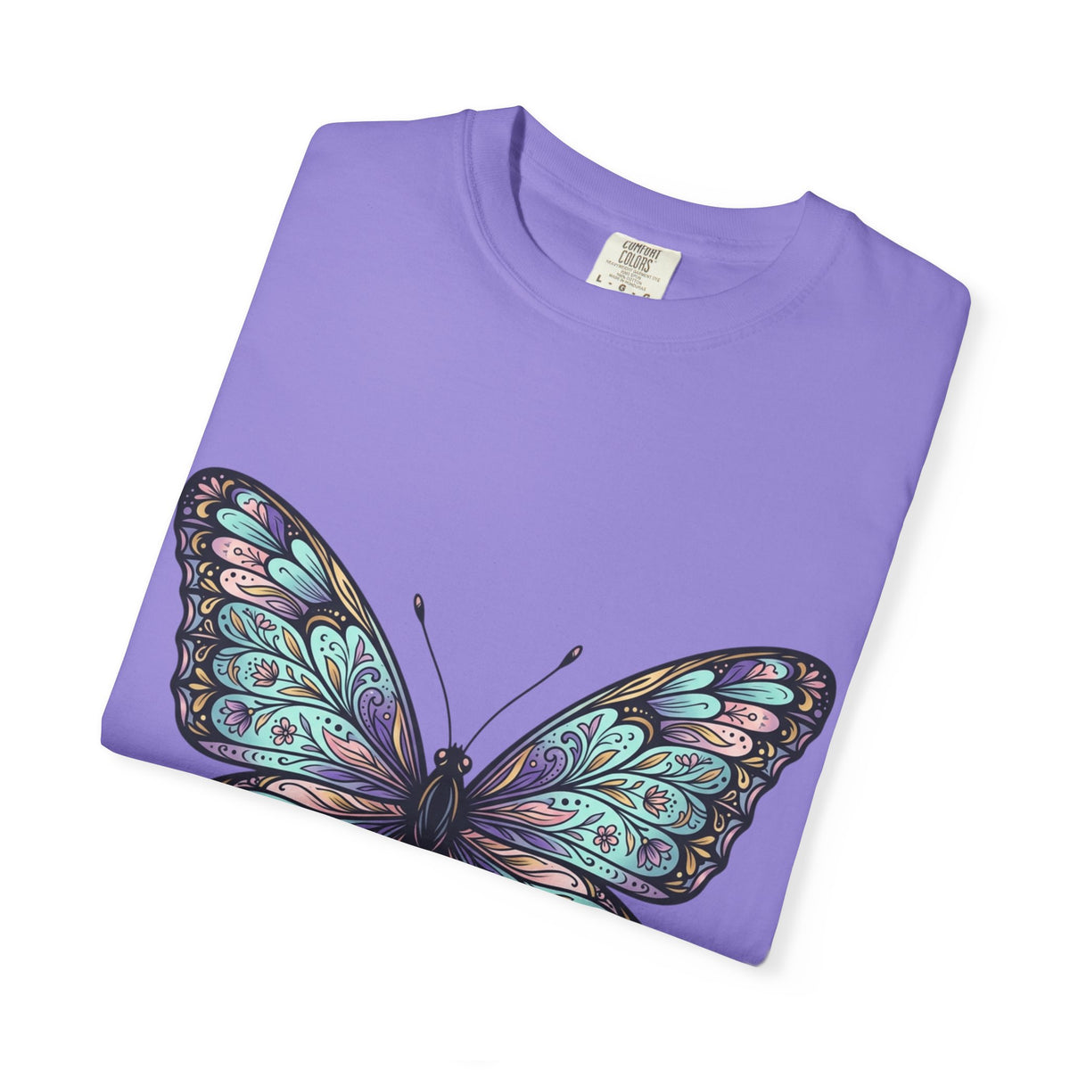 Butterfly Art T‑Shirt — Blue Purple Ornamental Butterfly Graphic Tee