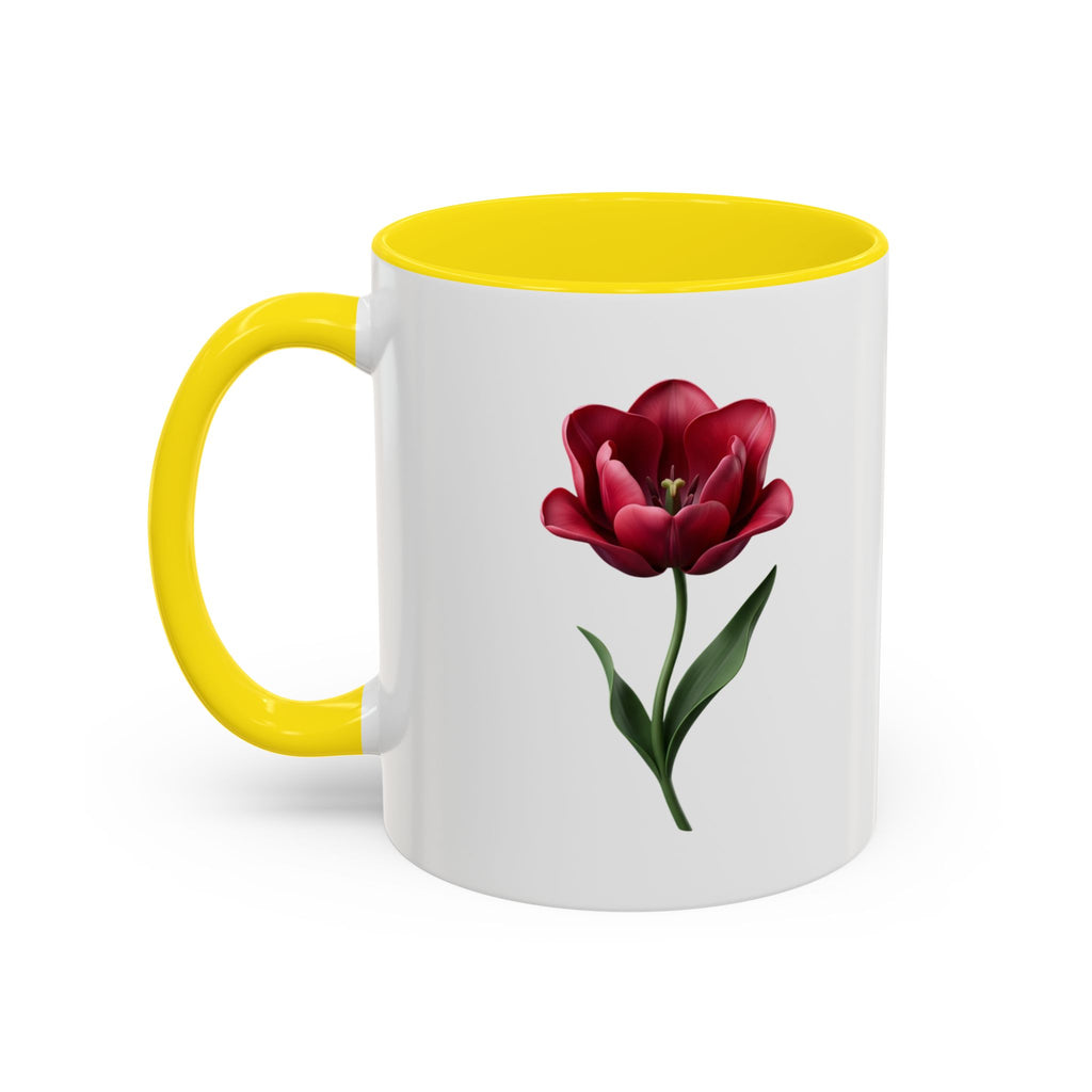 Red Tulip Accent Coffee Mug – Floral 11/15oz Ceramic Mug