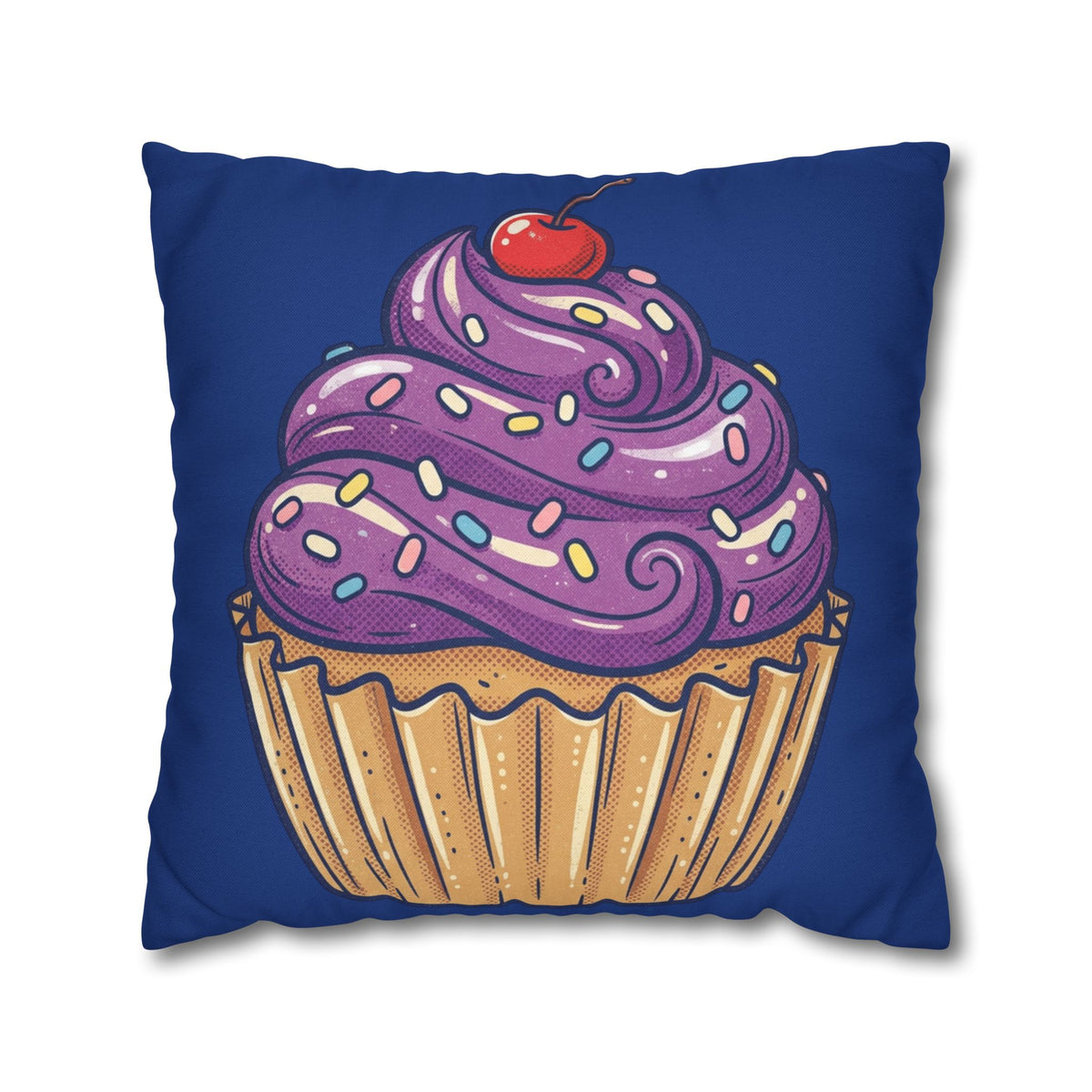 Cupcake Decor Pillowcase — Purple Frosting Dessert Throw Pillow Cover- Navy