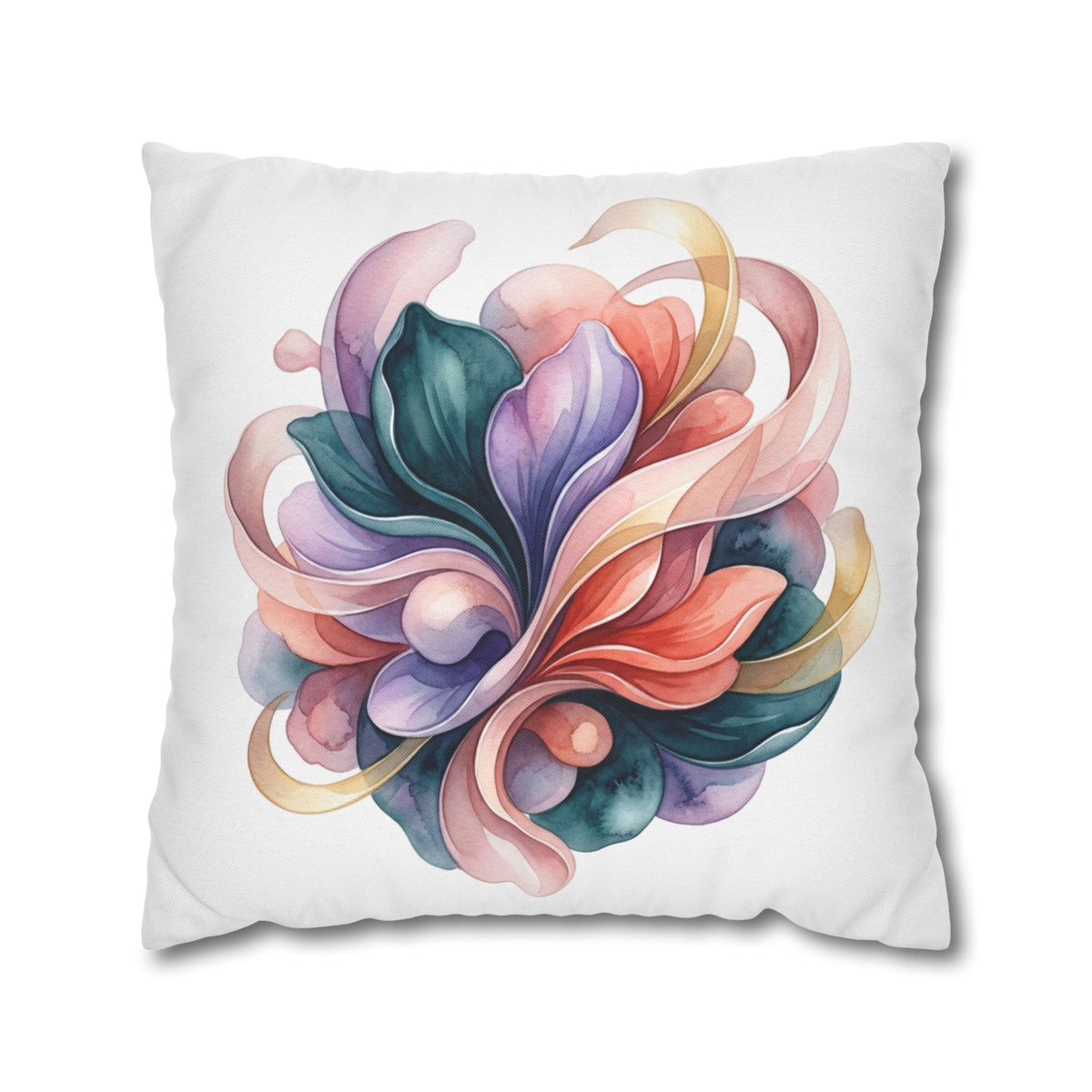 Abstract Floral Accent Pillow White  — Watercolor Swirl Decorative Cushion Cover