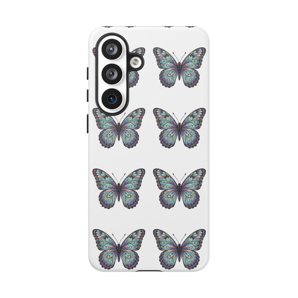 Butterfly Pattern Tough Phone Case — Vintage Teal Floral Protective Cover