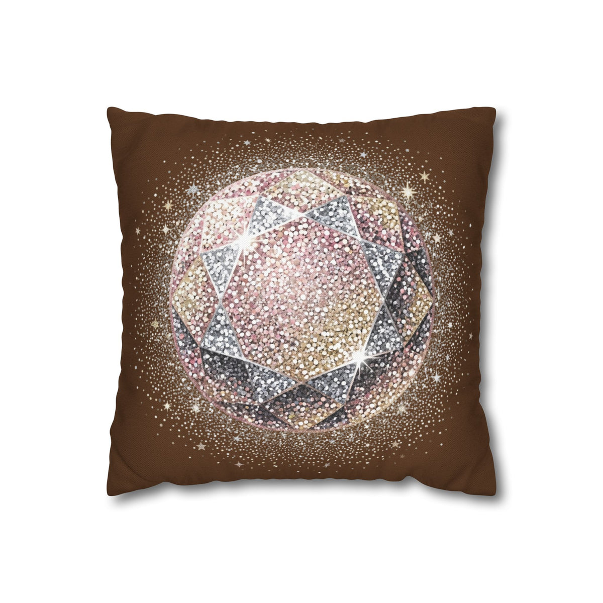 Glittery Brown Spun Polyester Square Pillowcase