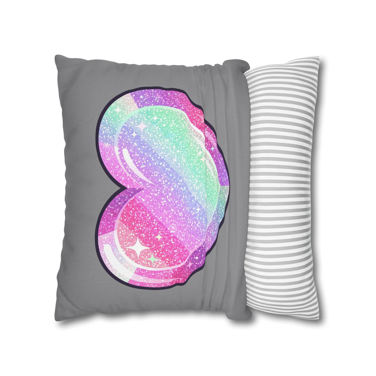 Pastel Glitter Heart Pillowcase Spun Polyester Square Pillowcase- Grey