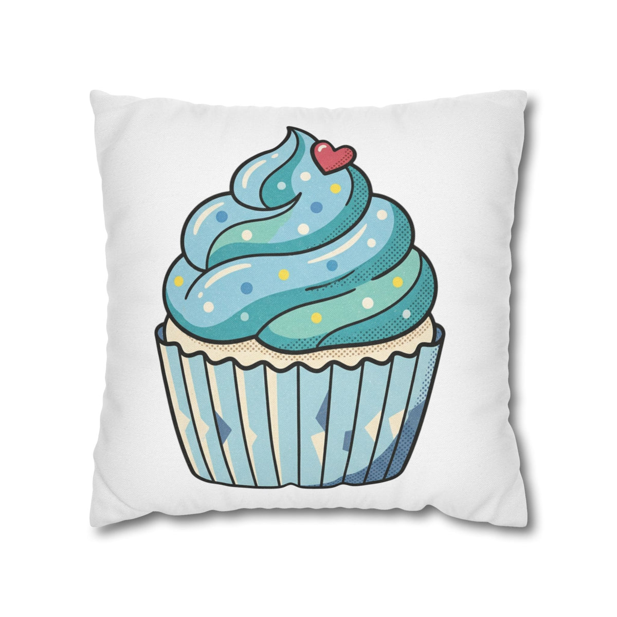 Cupcake Throw Pillowcase — Cute Blue Frosting Decorative Pillow Cover- White