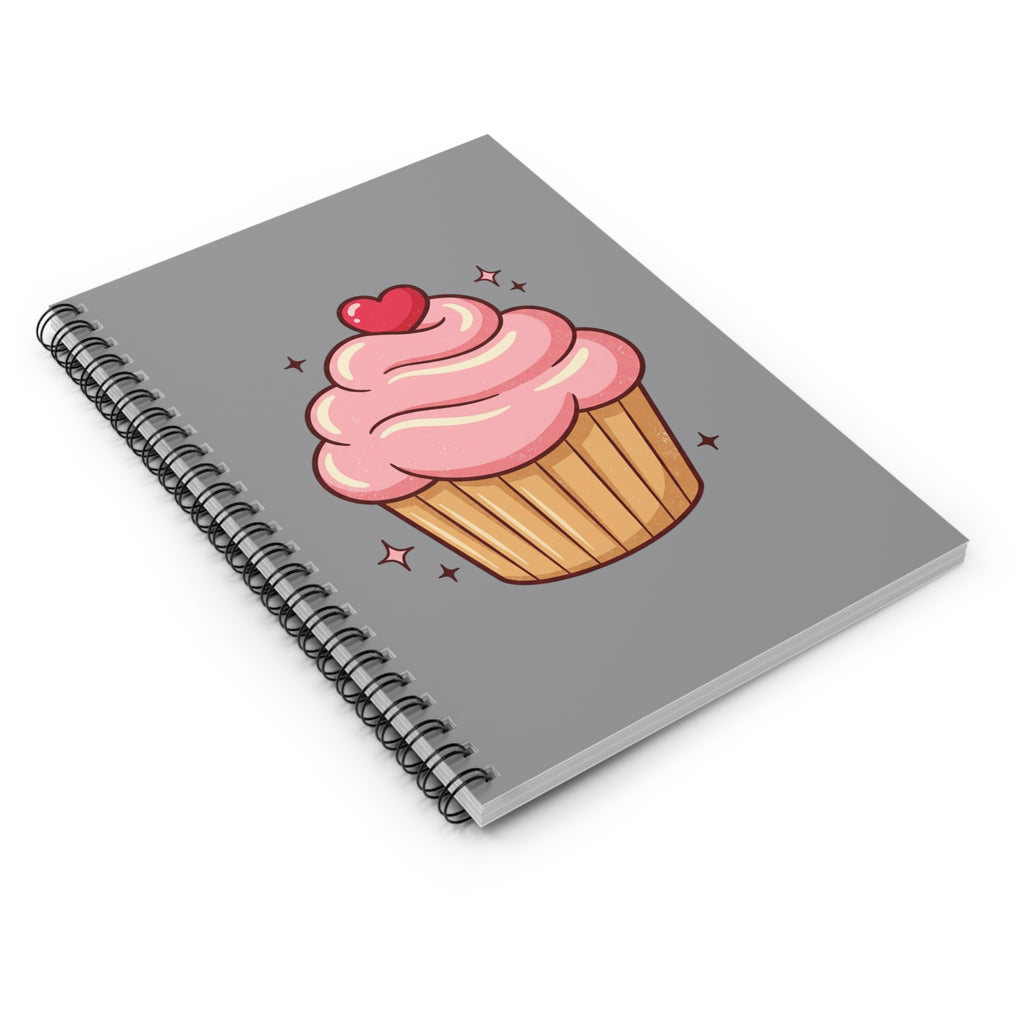 Pink Cupcake Spiral Notebook - Ruled Line- Grey