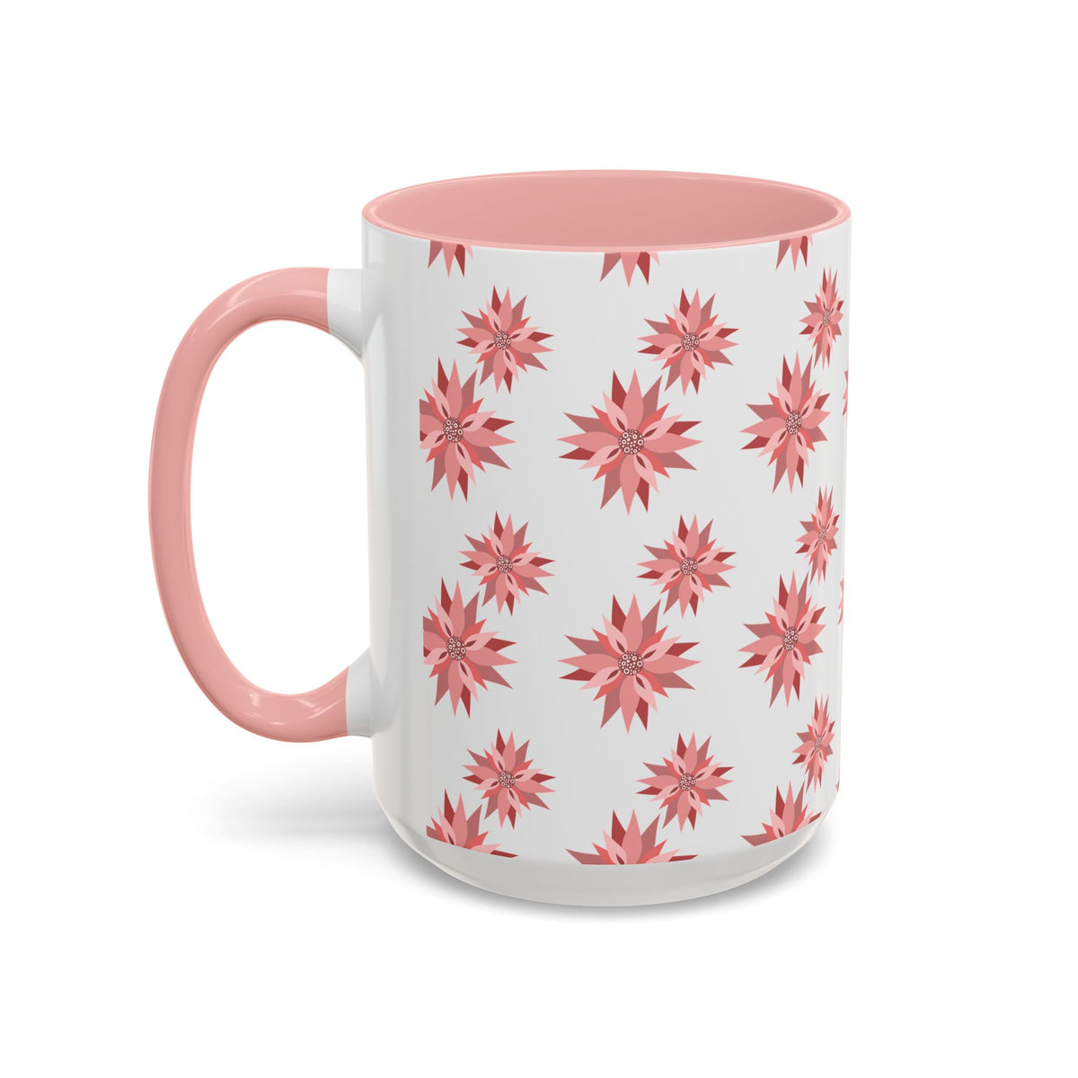 Pink Geometric Floral Accent Coffee Mug — 11/15oz