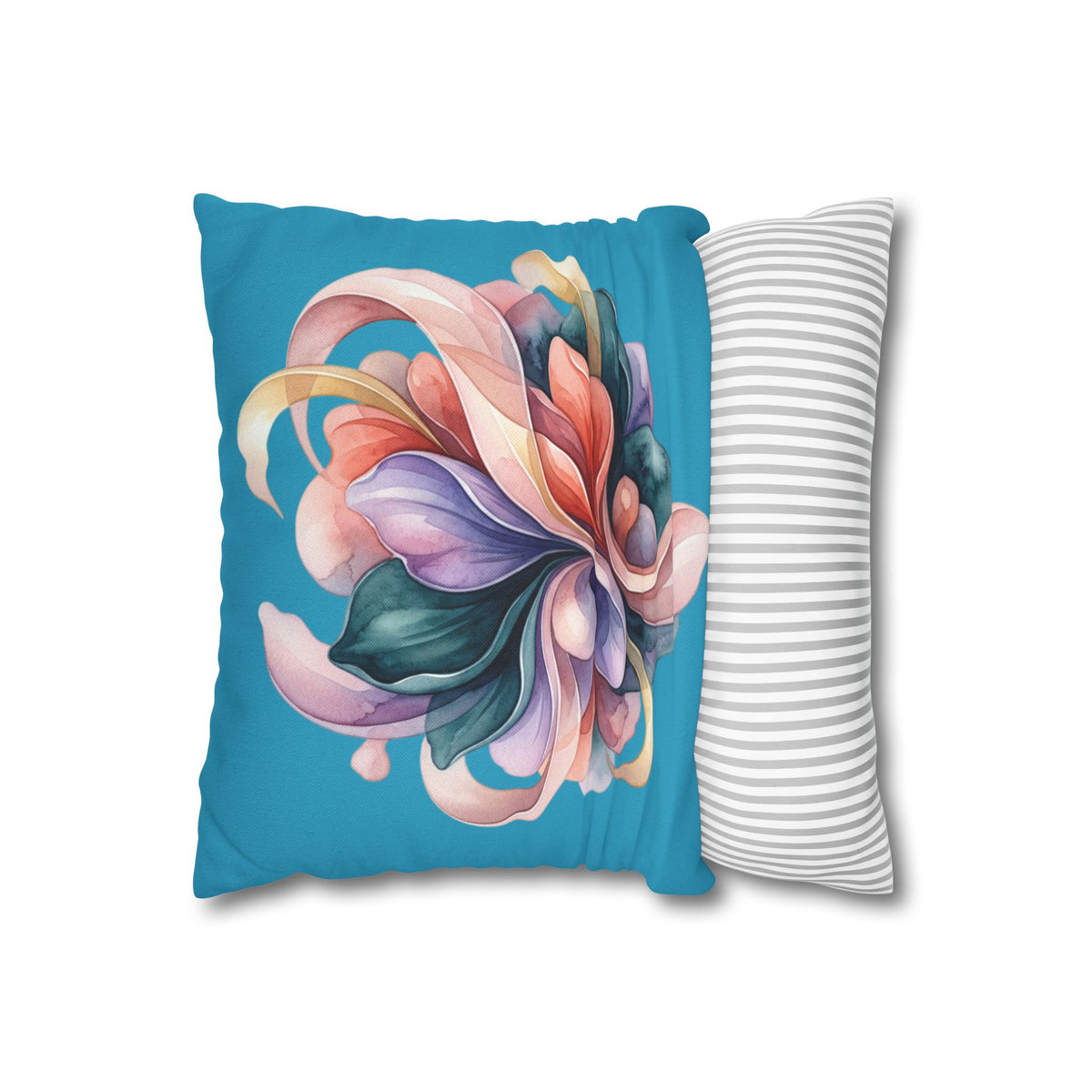 Floral Swirl Decorative Pillowcase — Colorful Abstract Blossom on Teal
