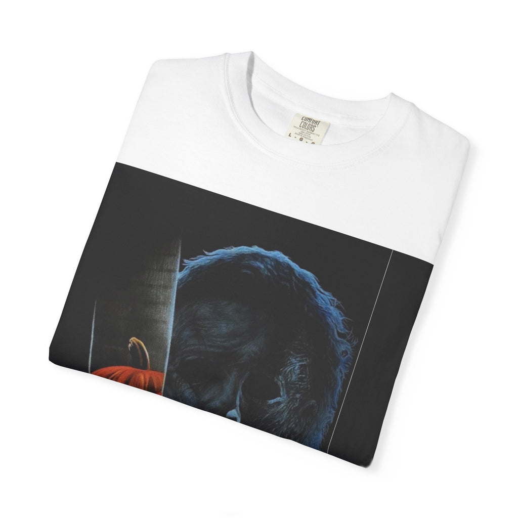 T-Shirt — Halloween Split-Face Pumpkin & Michael Myers Horror Graphic