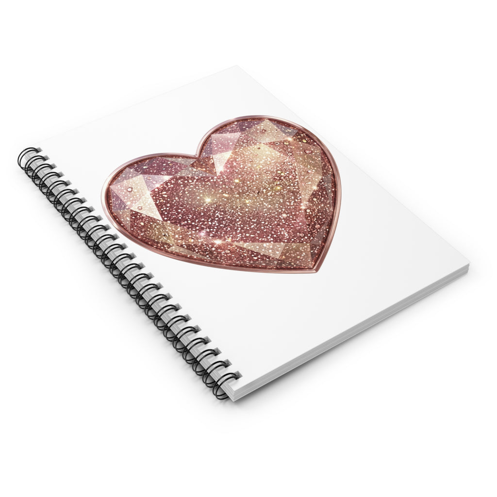 Rose Gold Glitter Gem Heart Spiral Notebook — Ruled Journal for Notes & Gifts- White