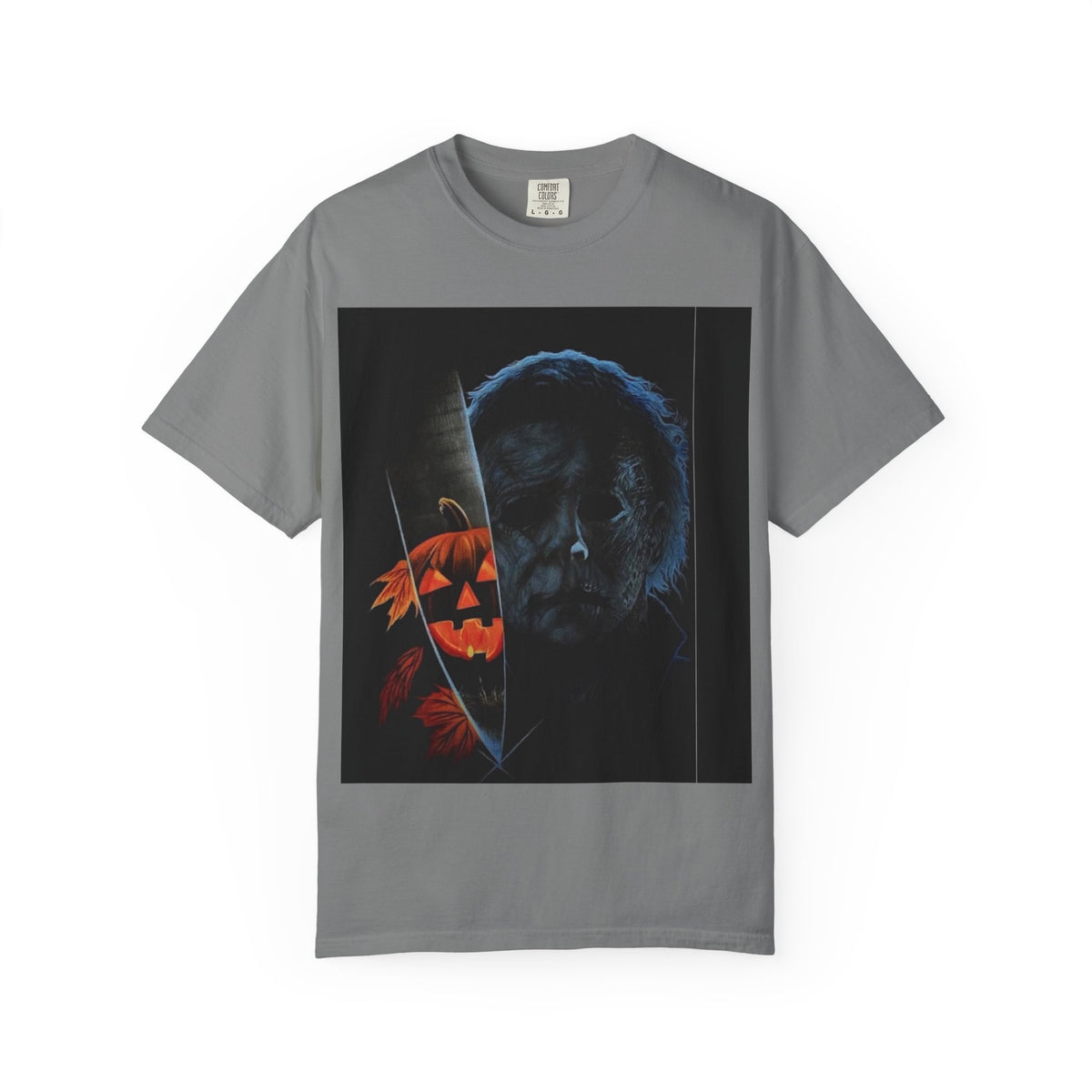 T-Shirt — Halloween Split-Face Pumpkin & Michael Myers Horror Graphic