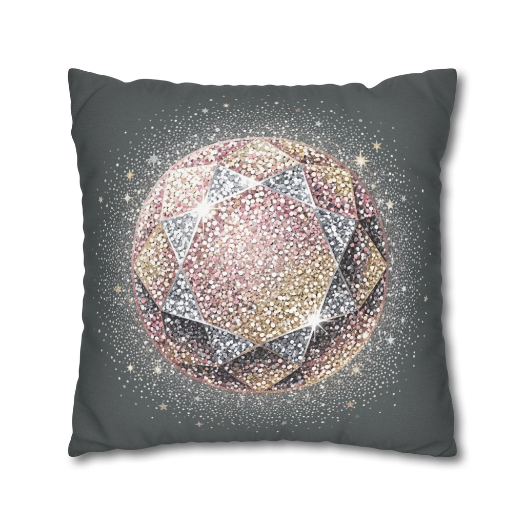Glittery Dark Grey Spun Polyester Square Pillowcase