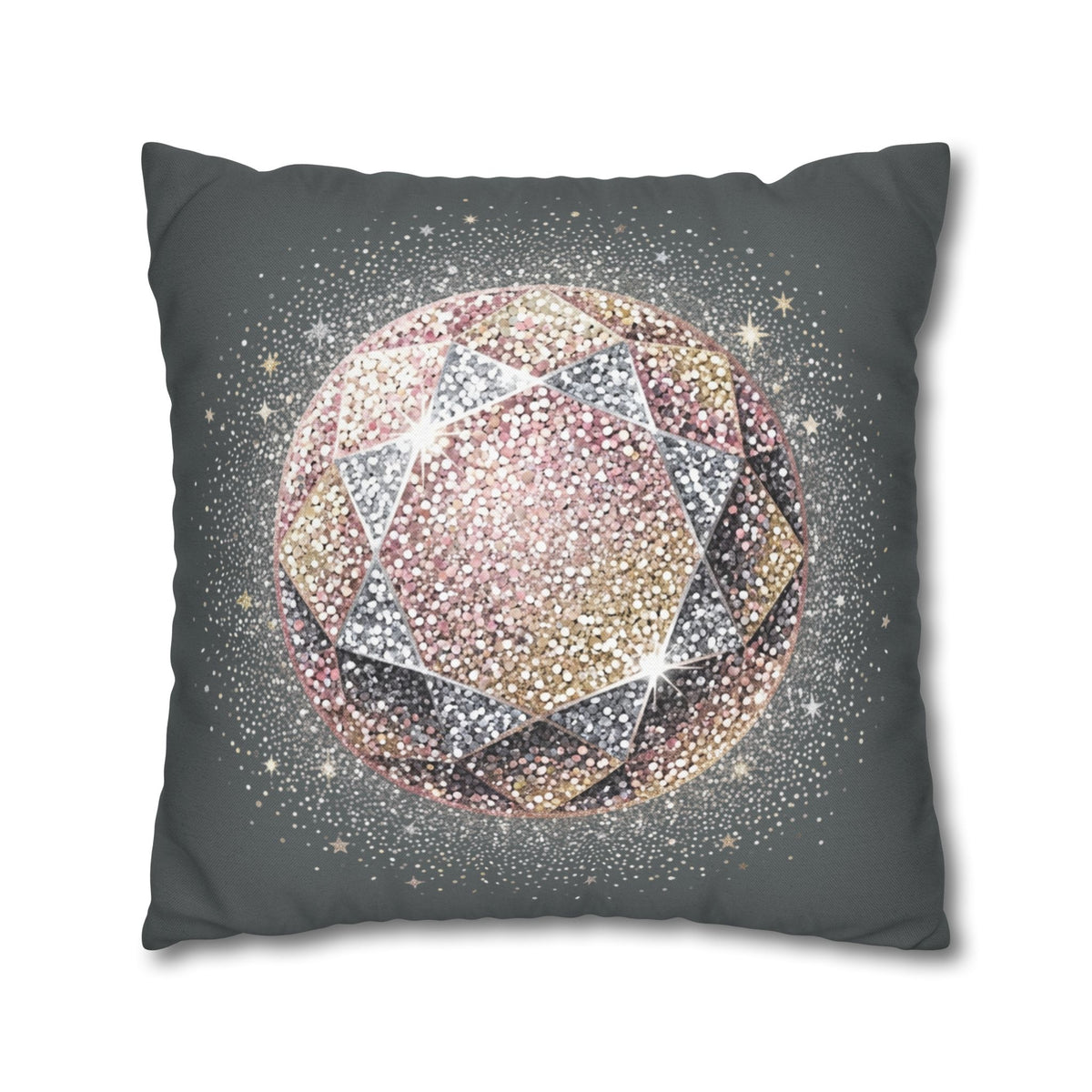 Glittery Dark Grey Spun Polyester Square Pillowcase