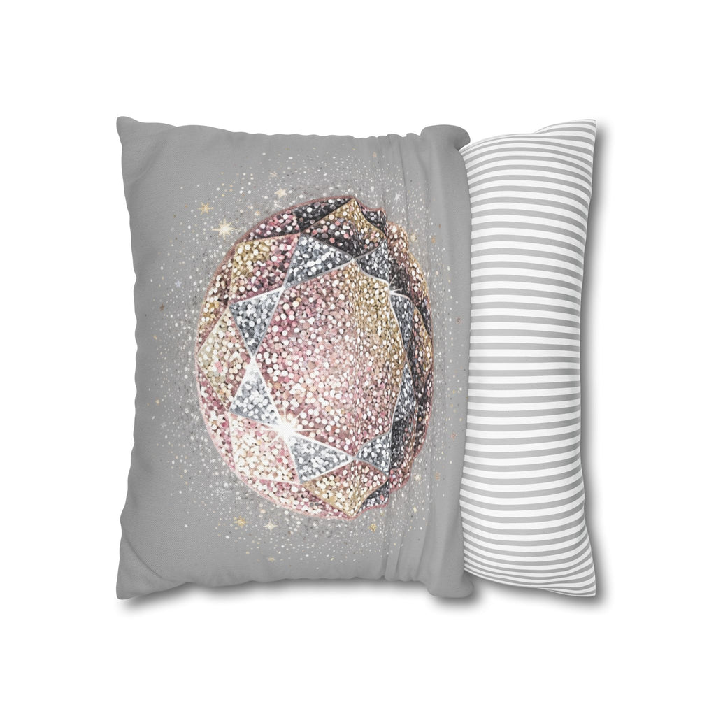 Glittery Light Grey Spun Polyester Square Pillowcase