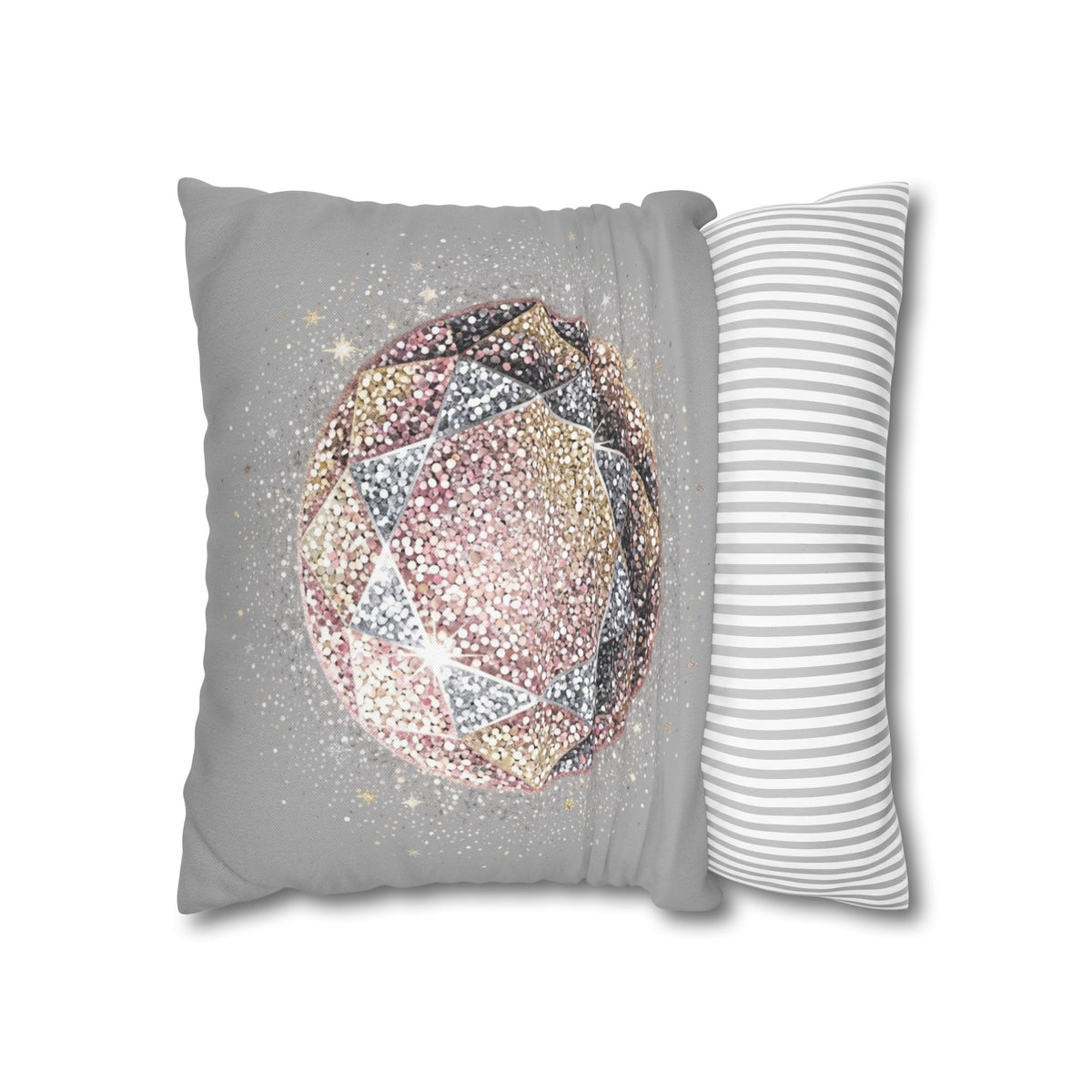 Glittery Light Grey Spun Polyester Square Pillowcase