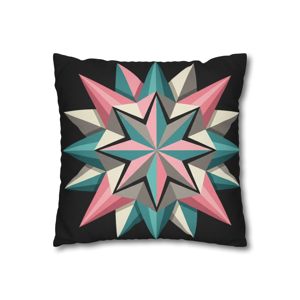Geometric Starburst Throw Pillowcase — Teal & Pink Modern Decorative Cushion Cover