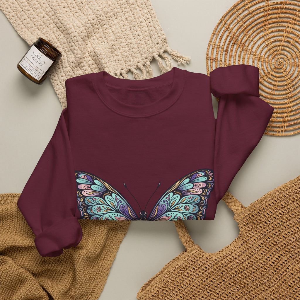 Butterfly Crewneck Sweatshirt – Teal Purple Watercolor Wing Design