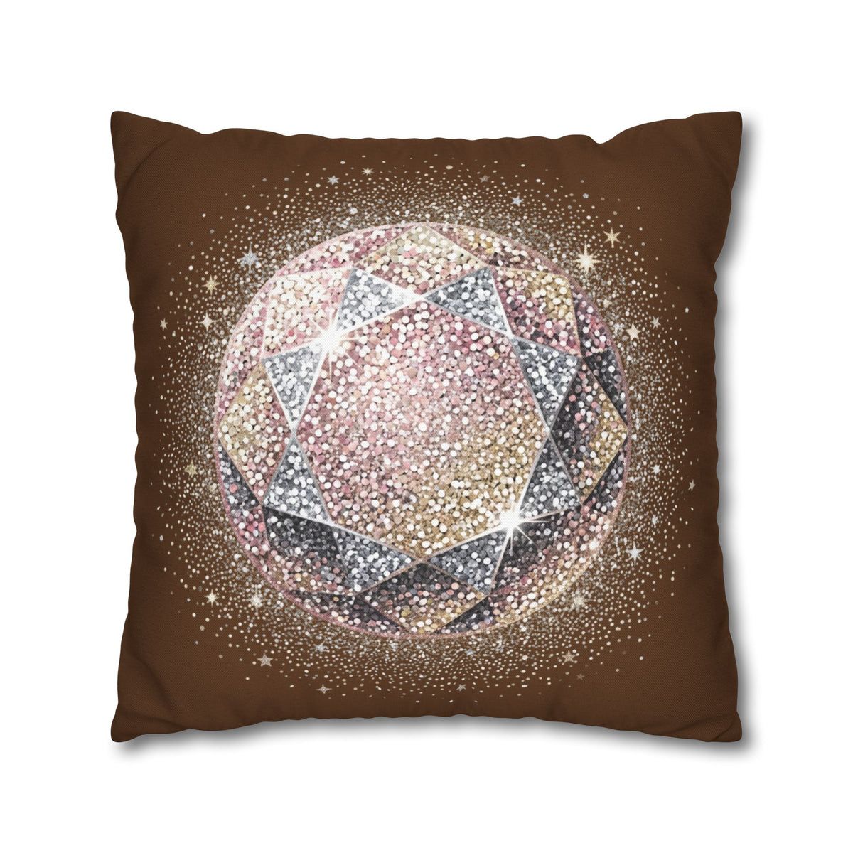 Glittery Brown Spun Polyester Square Pillowcase
