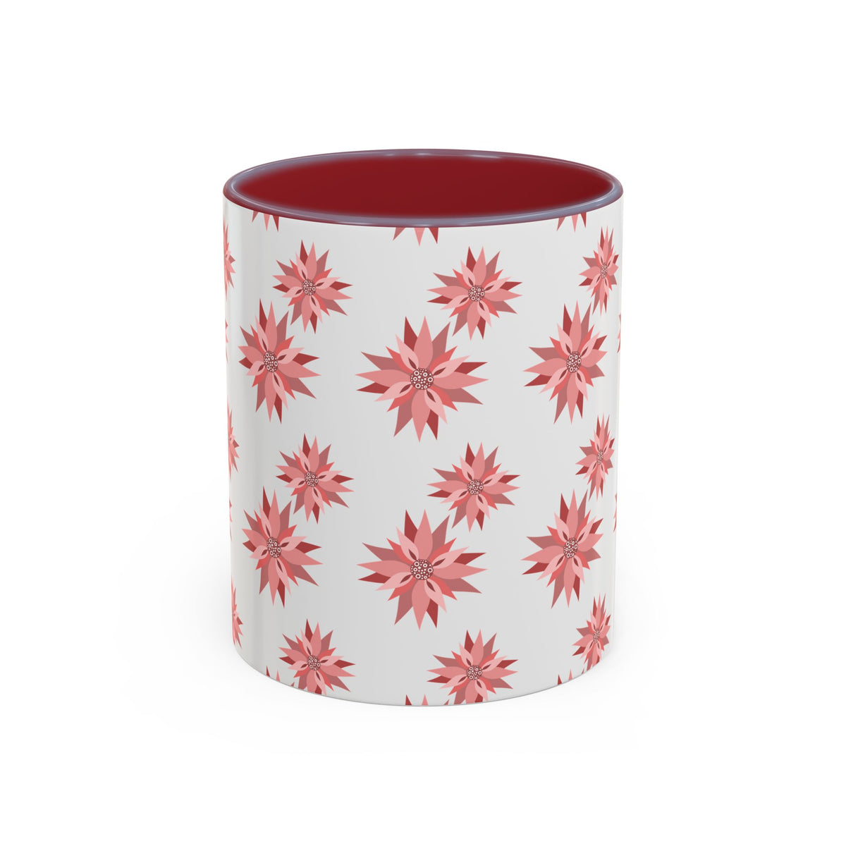 Pink Geometric Floral Accent Coffee Mug — 11/15oz