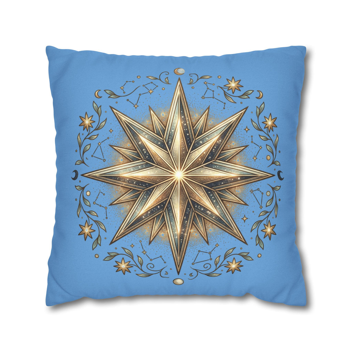 Star Print Light Blue Spun Polyester Square Pillowcase