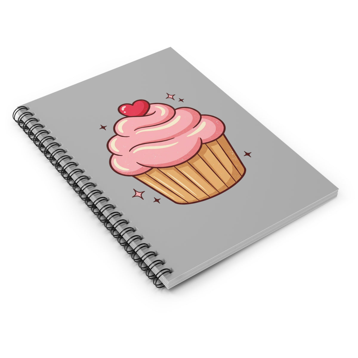 Pink Cupcake Spiral Notebook - Ruled Line- Light Grey