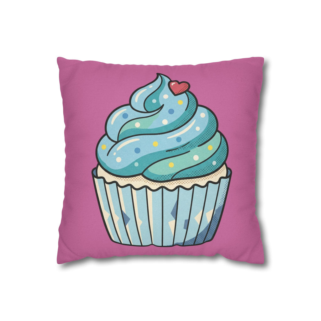 Cupcake Pillowcase — Cute Blue Frosting Decorative Throw Pillow- Light Pink