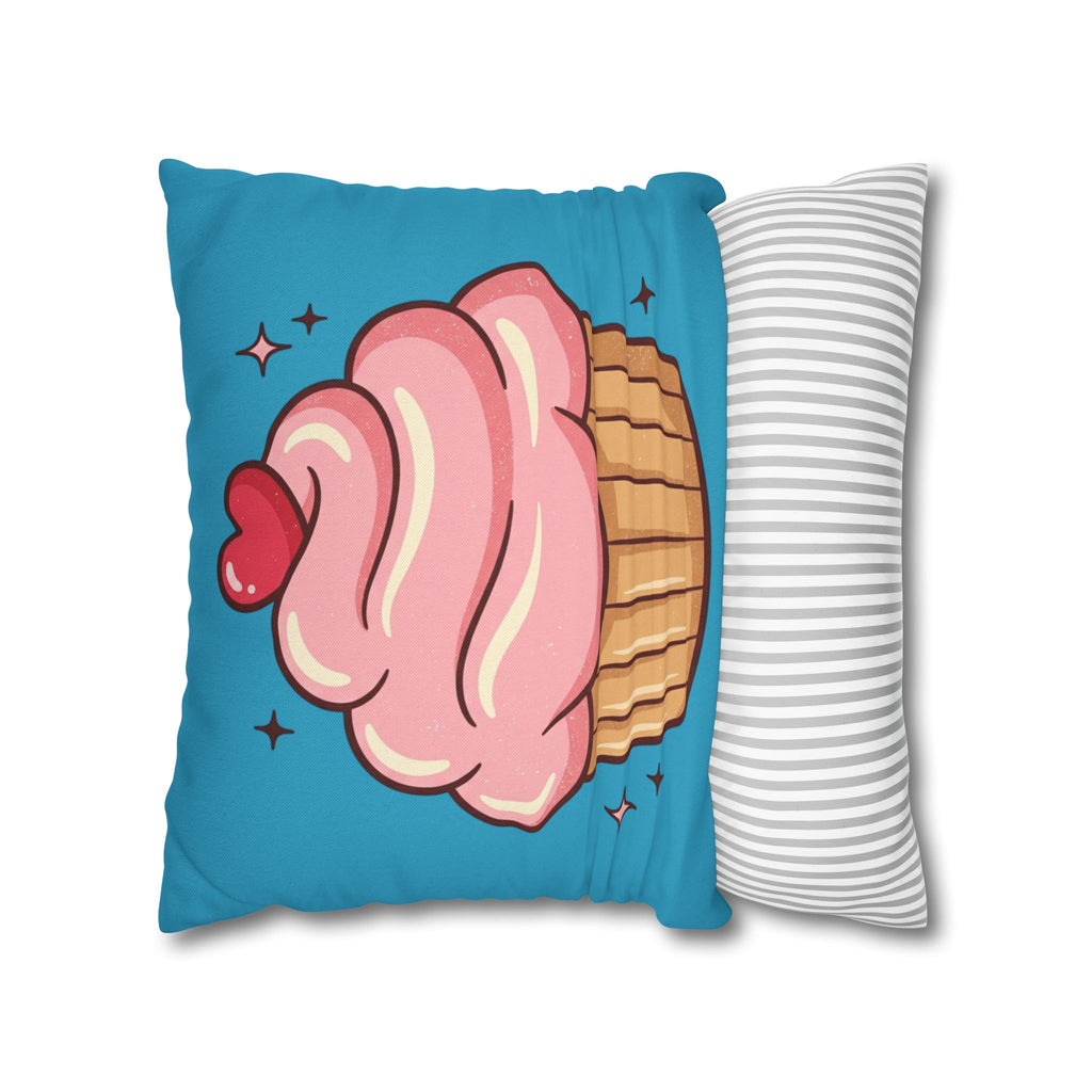 Pink Cupcake SpunPolyester Square Pillowcase- Turquoise