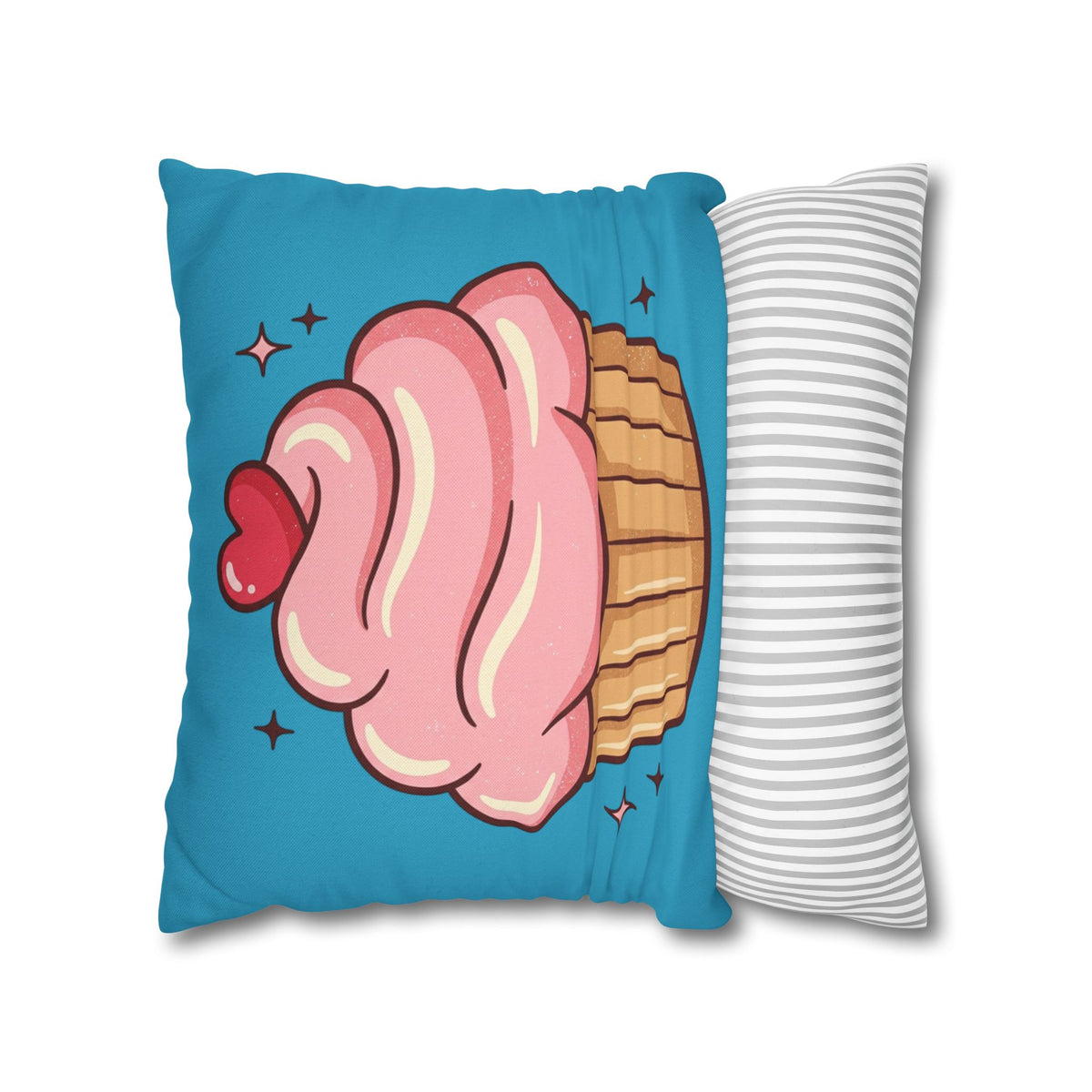 Pink Cupcake SpunPolyester Square Pillowcase- Turquoise