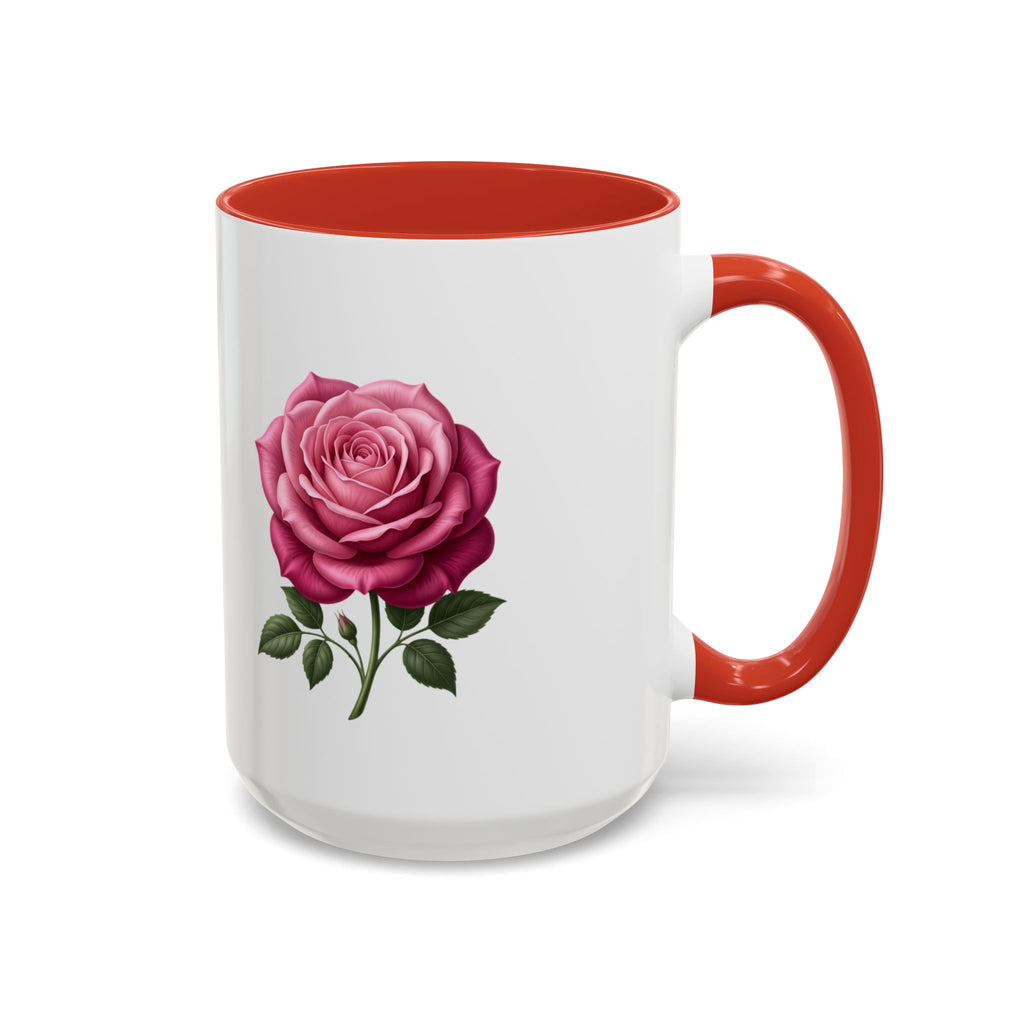 Pink Rose Accent Coffee Mug — Floral Tea & Coffee Cup (11/15 oz)