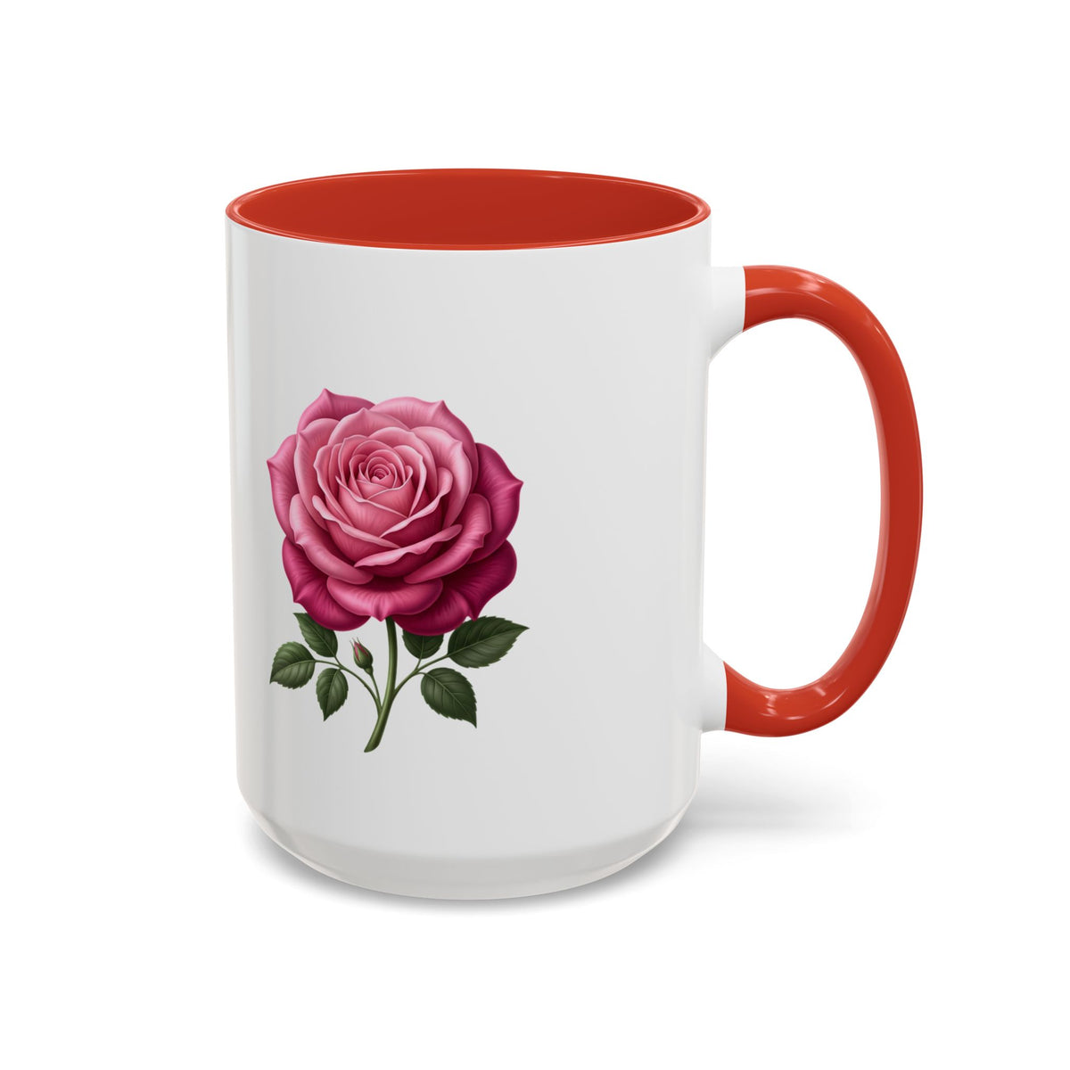Pink Rose Accent Coffee Mug — Floral Tea & Coffee Cup (11/15 oz)