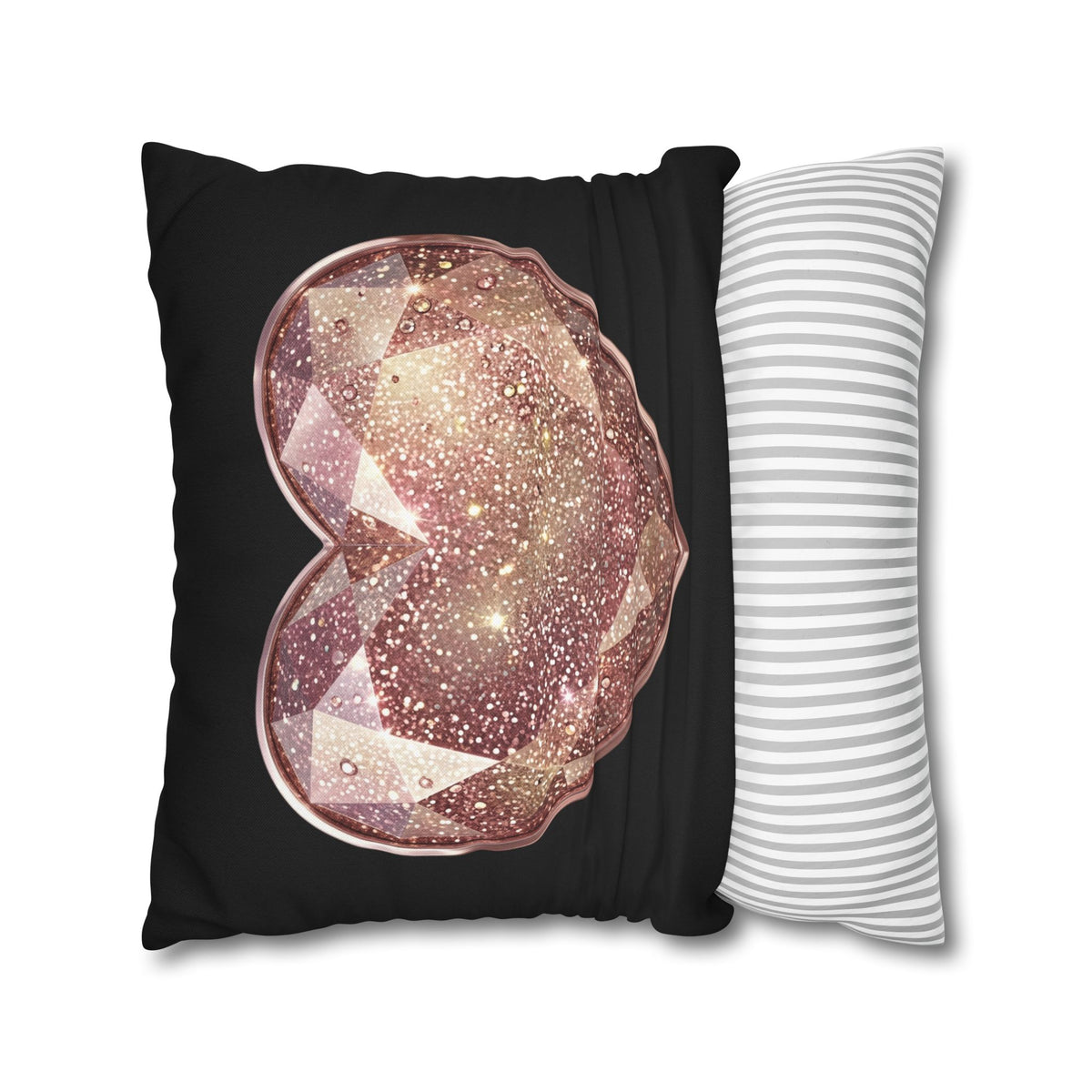 Glitter Rose Gold Crystal Heart Pillowcase- Black