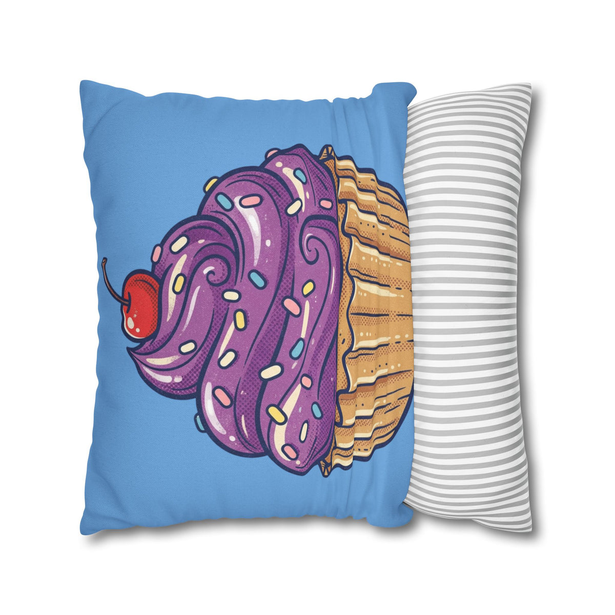 Cupcake Pillowcase — Cute Purple Frosting Decorative Throw Pillow- Light Blue