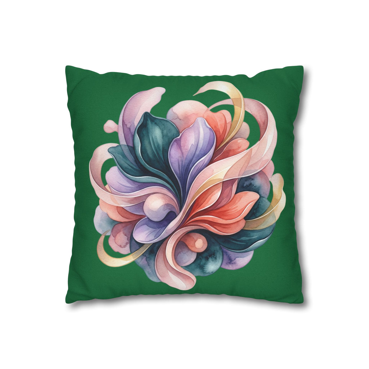 Floral Swirl Decorative Pillowcase — Colorful Abstract Bloom on Green